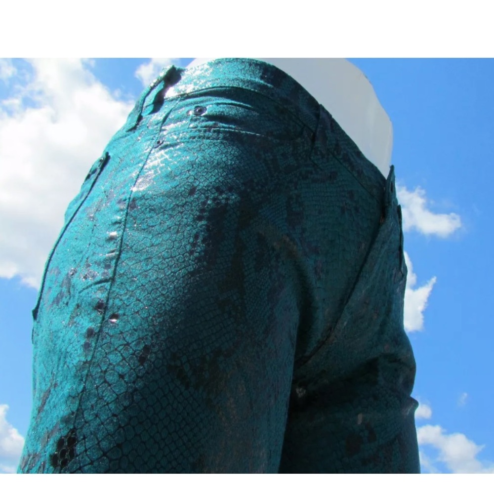 Seven 7 For All Mankind 29 green coated jeans snake skin shiny sexy skinny - Picture 5 of 11